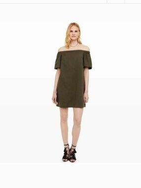 Club Monaco Nearta olive green off shoulder dress 00 NWT